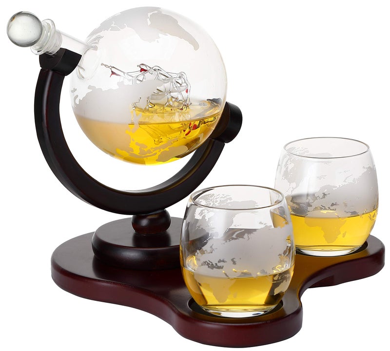 Verolux Whiskey Globe Decanter Set with 2 Glasses in Gift Box - Whiskey decanter for Liquor, Whiskey, Brandy, Gin, Rum, Tequila, Vodka, and Brandy - Home Bar Accessories for Men and Women - Image 2